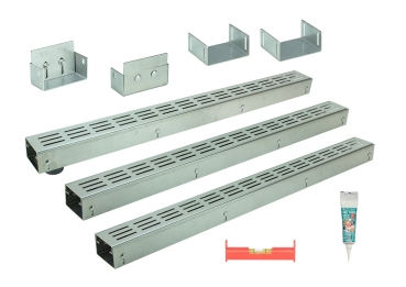 Edelstahlentwässerungsrinnen Bauhöhe 60 bis 80mm, Rost Längsschlitzdesign SET Typ 3